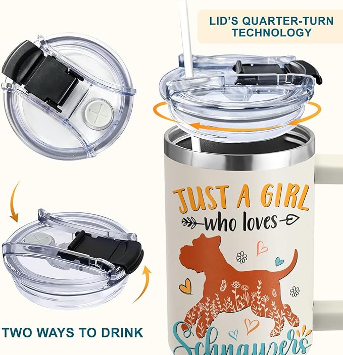 Schnauzer Gifts for Girls & Women, Christmas and Mother's Day Gifts for Schnauzer Lovers, Birthday Present Idea for Dog Owners, 40oz Tumbler with Handle & Straw