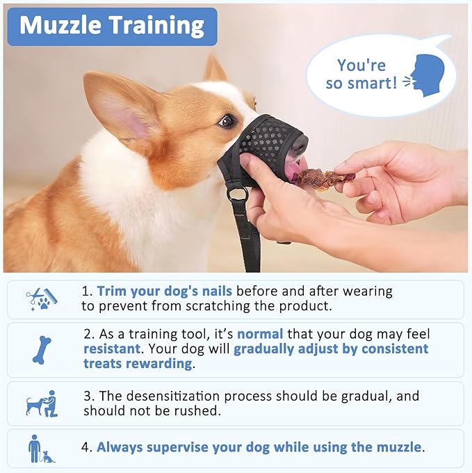LUCKYPAW Soft Muzzle for Medium Large Sized Dogs Beagle Labrador German Shepherds, Dog Muzzle to Prevent Biting Chewing, Adjustable Breathable Mouth Guard for Grooming Walking Training(Blue, L)