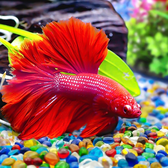 Keedolla Colorful Clear Sea Glass Pebbles Aquarium Gravel Fish Tank Rocks Small, Irregular Glass Gems Stones Beads Marble Pebbles Rock Sand for Garden|Vase Filler|Fish Turtle Tank Decorations