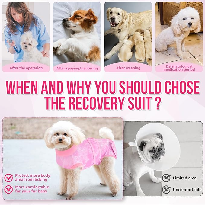 Lukovee Recovery Suit for Dogs - Zipper On Onesie for Female Male Dog, Abdominal Wounds Cone E-Collar Alternative, Prevent Licking Spay (Pink-TPI, L)