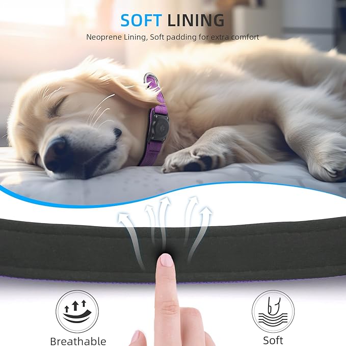 Upgraded AirTag Dog Collar, IP68 Waterproof Air Tag Dog Collar Holder, Reflective, Ultra-Durable, Comfortable Padded, Heavy Duty Dog Collars for Small Medium Large Dogs (S (10.6"-13.6"), Purple)