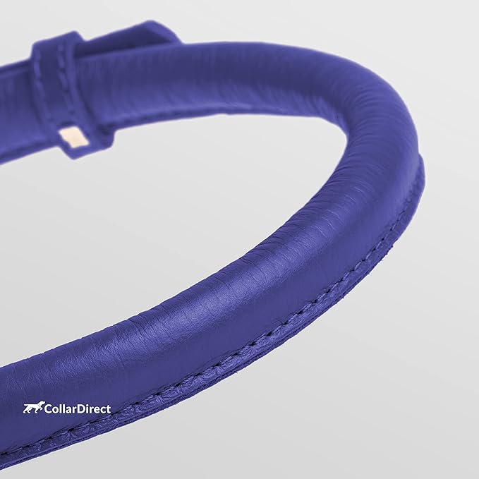 CollarDirect Rolled Leather Dog Collar, Soft Padded Round Puppy Collar, Handmade Genuine Leather Collar Dog Small Large Cat Collars 13 Colors (6-7 Inch, Purple Textured)