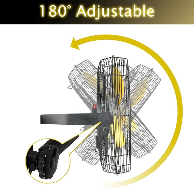 HiCFM 18" Wall Mount Fan, 4600 CFM 3 Speeds High Velocity with TEAO Enclosure Motor, 9 FT Cord, 180 Degree Tilting Heavy Duty Metal Fans for Barn, Garage, Workshop, Warehouse - UL Listed