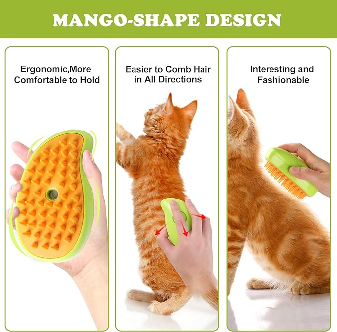Steam Brush for Cats Shedding, 3 in 1 Steamy Water Pet Hair Removal Comb with Steamer, Spritz Comb for Dog, Indoor Cat Spray Mist Grooming Defur Brush, Cepillo Vapor Gato Perro, Steaming Cleaning Spa