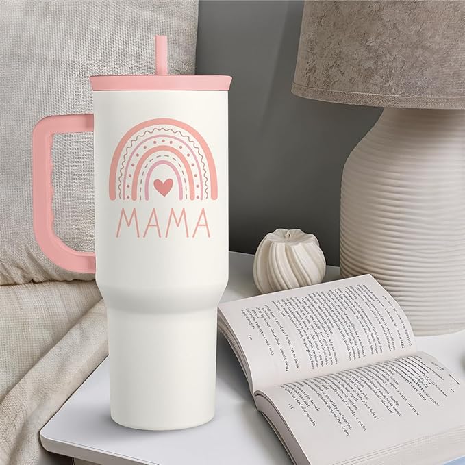 SANDJEST Gift for Mom from Daughter Son - Mama Insulated Stainless Steel Tumbler 40oz with Handle and Straw, Travel Coffee Mug for Mommy Moms - Gifts Idea for Birthday Christmas Mothers Day