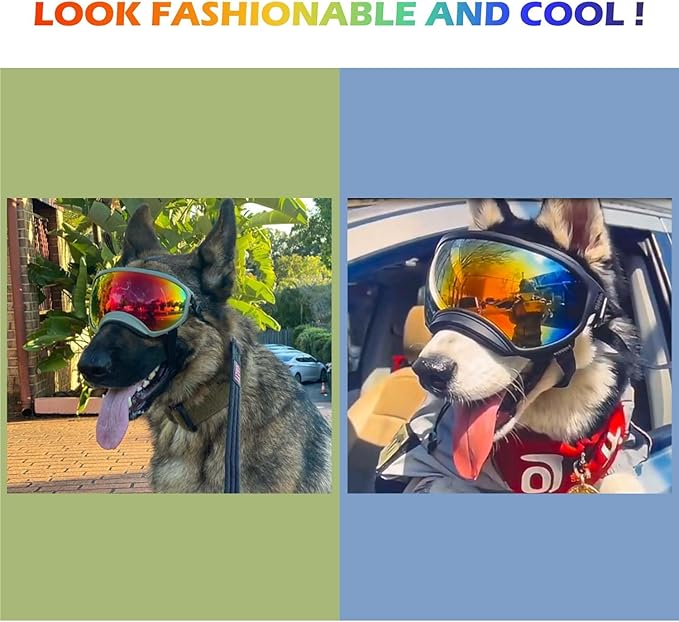 Medium Dog Sunglasses with Adjustable Strap UV Protection, Winproof Dog Puppy Sunglasses, Suitable for Medium Dog Pet Glasses, Dogs Eyes Protection,Soft Dog Goggles