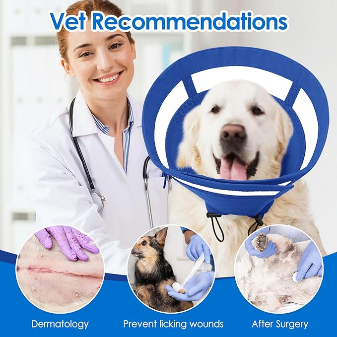 SAWMONG Soft Dog Cone Collar, Cone for Dogs to Stop Licking, Dog Cones for Large Dogs, Comfy Elizabeth E-Collar for Doggy After Surgery Alternative, Adjustable Pet Recovery Collar (L,Blue)