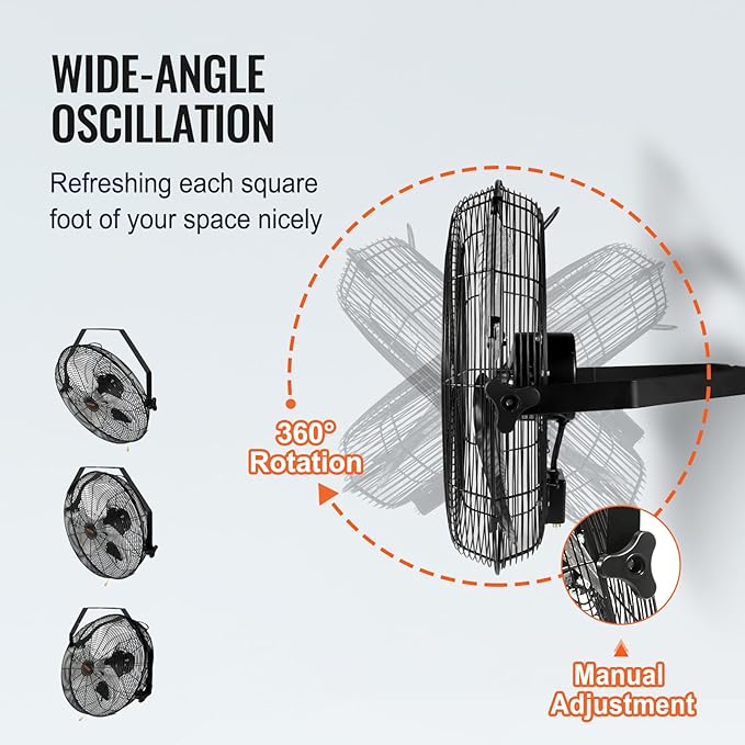 VEVOR 18 Inch Industrial Wall Mount Fan 2PCS, High Velocity 4000 CFM with 3-Speed Manual Control & 360° Tilt Adjustment, for Indoor Use, Warehouse, Workshop, Basement, and Commercial Spaces