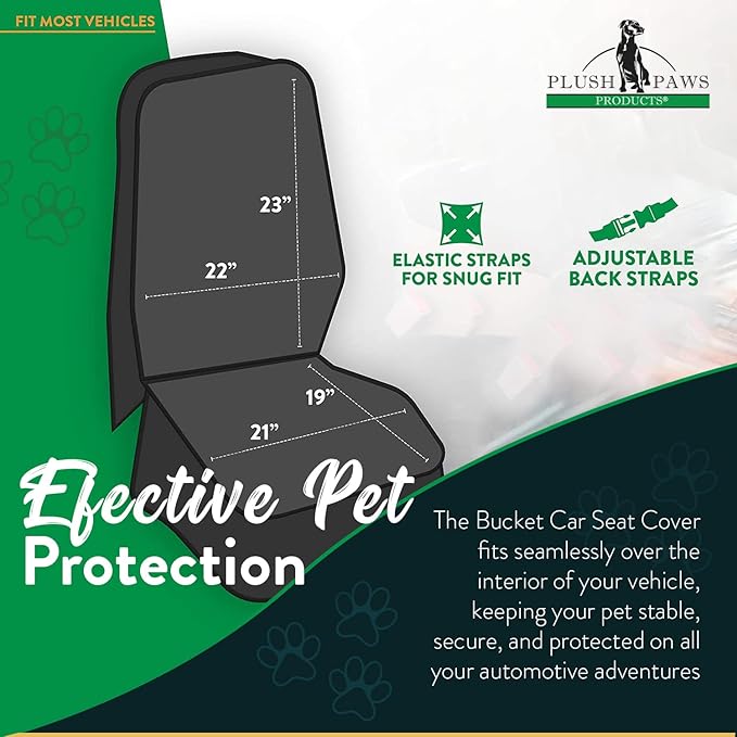 Plush Paws Products Premium Bucket Car Seat Protector | Diamond Stitching | Washable & Waterproof Front Seat Dog Cover Car, Truck, & SUV | Nonslip, Tear Resistant Pet Passenger Seat Cover | Grey