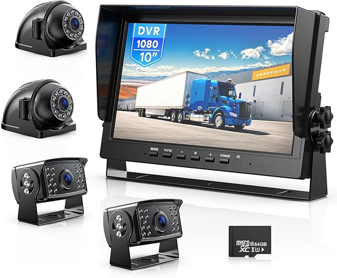 10" HD Backup Camera System Kit, Loop Recording Large Monitor with Wired Rear View Camera, IR Night Vision Waterproof Camera with Safe Parking Lines for Bus, Semi-Truck, Trailer, RV, BY104A
