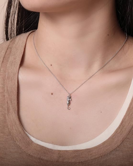 S.Leaf Sterling Silver Cat Necklace - Kitten Jewelry for Cat Lovers - Themed Gifts for Women