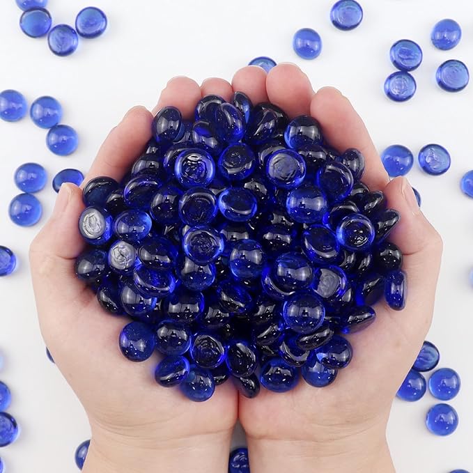 2.16LB Glass Beads Vase Filler Aquarium Gravel Decor Flat Glass Marbles Gems Pebbles Fish Tank Rocks Home Decorative Art Craft - Cobalt Blue