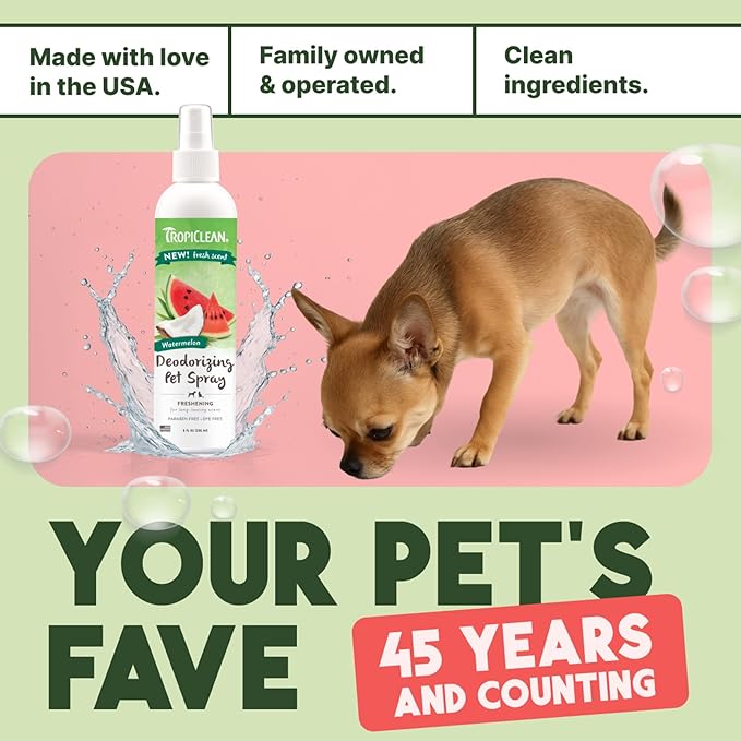 TropiClean Watermelon Cat & Dog Deodorizing Spray | Cat & Dog Grooming Supplies | 8 oz | Made in the USA