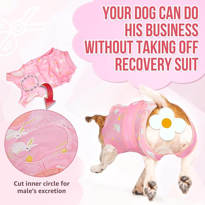 Lukovee Recovery Suit for Dogs, Zipper On Recovery Suit for Female Male Dog, Onesie Abdominal Wounds Cone E-Collar Alternative Prevent Licking Spay Recovery Suit (S,PI)