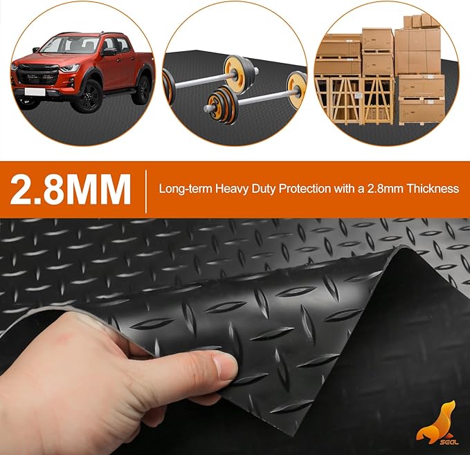 SEAL 4 x 6 Ft Premium Garage Floor Mat, Solid 2.8mm Thickened Black Commercial Grade Heavy Duty Parking Mat for Garage Floor, Golf Cart, Water/Stain Resistant Floor Runner (Embossed Diamond Plate)