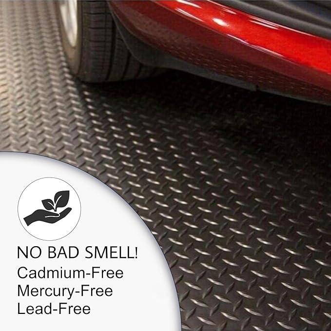 SEAL 4 x 8 Ft Premium Garage Floor Mat, Solid 2.8mm Thickened Black Commercial Grade Heavy Duty Parking Mat for Garage Floor, Golf Cart, Water/Stain Resistant Floor Runner (Embossed Diamond Plate)