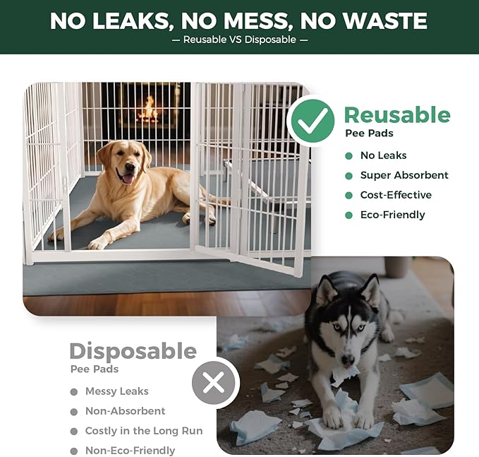 FXW Washable Pee Pads for Dogs, Puppy Pads with Super Absorbent, Specifically Designed for FXW Rollick/Homeplus 32inch 6 Panels Dog Playpen, 35" Hexagon, Gray, 1 Pack