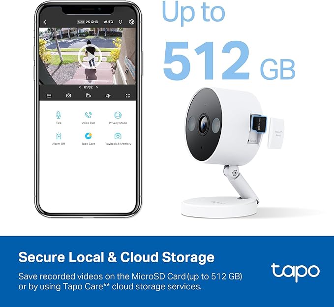 Tapo by TP-Link 2K QHD Security Camera Indoor/Outdoor, 2024 PCMag Editor's Choice, Color Night Vision, Free Person/Pet/Vehicle Detection, Baby Monitor, Local/Cloud Storage, IP66, Dual-Spotlight(C120)