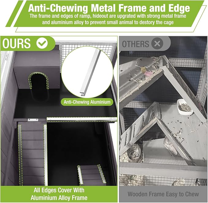 GUTINNEEN Guinea Pig Cage Hamster House with Anti-Chewing Metal Frame Rat Cage with Wheels and Storage, White Metal Frame