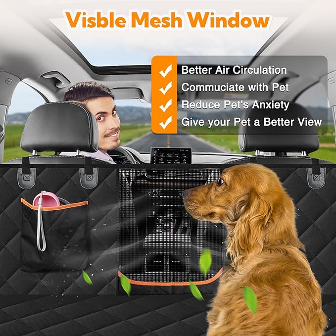 Kytely Dog Car Seat Cover for Back Seat,600D Heavy Duty Dog Hammock for Car with Side Flap,100% Waterproof Pet Backseat Cover, Anti-Scratch Nonslip Pet Seat Protector for Cars Trucks and SUV