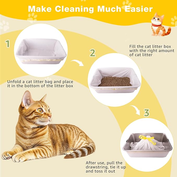 Litter Box Liners 20 Count, 37" x 18" Jumbo 3MIL Thicken Cat Litter Bags Tear Resistant Disposable Cat Litter Liners for XL Stainless Steel Litter Box and Other Suitable Size Litter Box