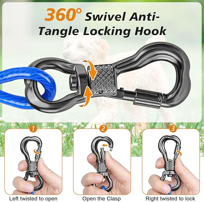 Tresbro 50 FT Dog Tie Out Cable with Spring, Shock Absorbing Tether Chains for Outside Aavilable in 10/15/20/25/30/40/50/70/100/120 FT, Heavy Duty Leads for Yard for Medium & Large Dogs Up to 500 LBS