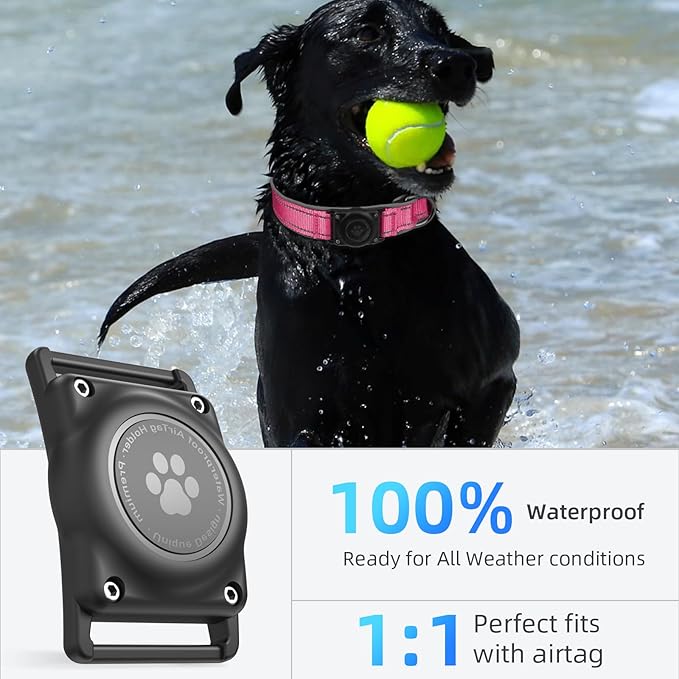 Airtag Dog Collar - 100% Waterproof Air tag Dog Collar Holder for Apple AirTag, Reflective, Soft Padded, Everlasting, GPS Dog Collar for Small Medium Large Dogs (Hot Pink, M)
