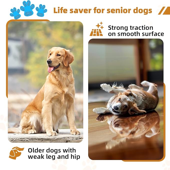 Non-Slip Dog Paw Protector Pads for Senior Dogs, Dog Paw Adhesive Pads on Hardwood Floor,Senior Pets Essentials with Strong Traction,Rubber Grippers,Blue,12 Sets 48 pc XXXL