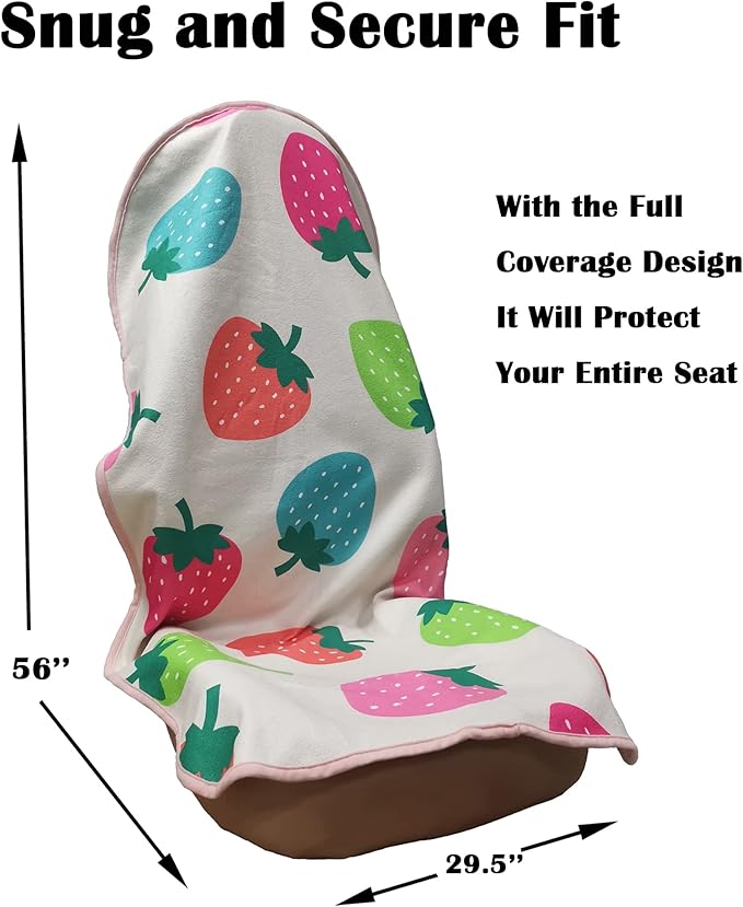 Car Seat Cover Protector Front Seats,for Gym Workout,Running,Swimming,Beach and Hiking,Waterproof Sweat Towel Bucket Seat Covers for Cars SUV Trucks (Strawberry, 2Pcs)