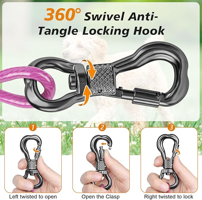 Tresbro 15 FT Dog Tie Out Cable with Spring, Shock Absorbing Tether Chains for Outside Aavilable in 10/15/20/25/30/40/50/70/100/120 FT, Heavy Duty Leads for Yard for Medium & Large Dogs Up to 500 LBS