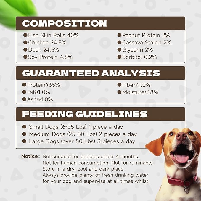 Chicken Duck Wrapped Cod Skin Sticks Dog Treats, Rawhide Free Dog Chews Long Lasting HealthTeeth Training Treats for Medium and Large Breed 10.58oz/12-14pcs