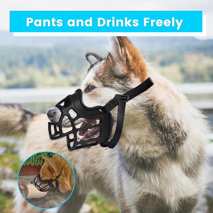 Basket Muzzle Allows Panting Drinking - Anti Biting Chewing, Sturdy Lightweight, Suitable for Grooming Trimming Training, Black, Size 2