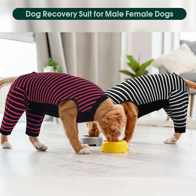 Kuoser Dog Recovery Suit, Anti Licking Dogs Rear Leg Sleeve, Abdominal Dog Surgical Suit with Pants Cover Protect Wounds, Dogs Elbow Protector Soft Pet Surgery Onesie Cone Alternative, Red 3XL