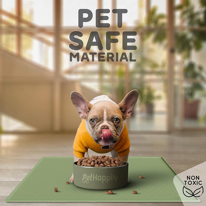 Dog Food Mat - 28x18 Raised Edges Dogs Mat for Food and Water Prevent Spill, Waterproof Cat Food Mats Protect Floors, Easy Clean Dog Bowl Mats for Food and Water, Silicone Pet Feeding Placemats Green
