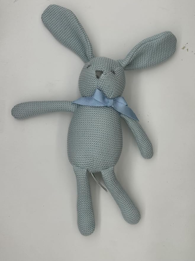 100% Organic Cotton Baby Toys Blue Bunny Rabbit Stuffed Animals for Newborn 7.1"