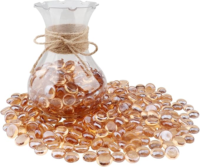 0.96LB Glass Beads Vase Filler Aquarium Gravel Decor Flat Glass Marbles Gems Pebbles Fish Tank Rocks Home Decorative Art Craft - Champagne