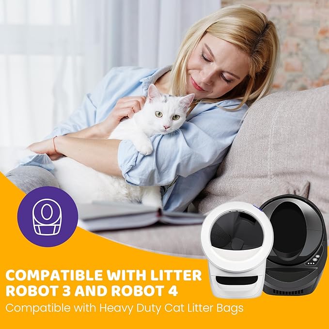 160 Count Cat Litter Box Liners with Drawstring Compatible with Litter-Robot 3/4 Heavy Duty Cat Litter Bags Waste Bags Replacement