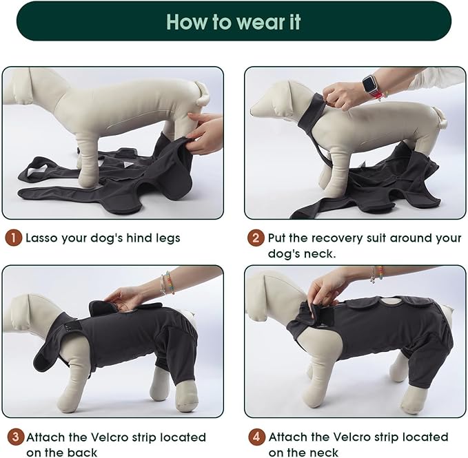 Kuoser Dog Surgery Recovery Suit, Thigh Wound Protective Sleeve for Dogs, Dog Recovery Sleeve for Female Male Dogs, Pet Surgical Suit for Spay Neuter, Dog Onesie After Surgery, Gray S