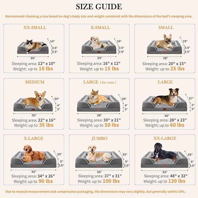 Comfort Expression Jumbo Dog Bed for Extra Large Dogs, Waterproof Orthopedic Dog Bed, Large Breed Dogs Beds, PV Washable Sofa Beds with Removable Cover & Non-Slip Bottom(Jumbo,Grey)