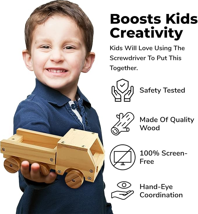 Kraftic Woodworking Building Kit for Kids and Adults, with 6 Educational Arts and Crafts DIY Carpentry Construction Wood Model Kit Toy Projects for Boys and Girls