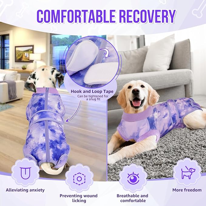 Lukovee Recovery Suit for Dogs, Zipper On Recovery Suit for Female Male Dog, Onesie Abdominal Wounds Cone E-Collar Alternative Prevent Licking Spay Recovery Suit (TPU,L)