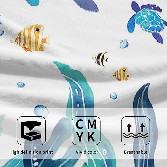 Sea Turtle Hand Towels Set of 2 Marine Seaweed Bath Fingertip Towel Soft Decorative Washcloth Guest Face Towel Kitchen Tea Dish Towels
