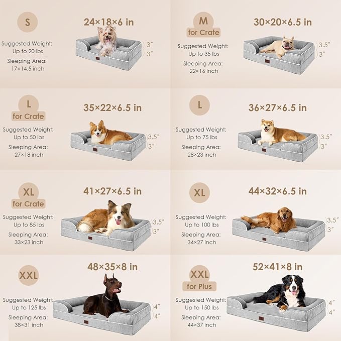 EHEYCIGA Orthopedic XL Dog Beds, Waterproof Memory Foam Dog Bed for Extra Large Dogs, Non-Slip Bottom and Egg-Crate Foam Big Pet Couch Bed with Washable Removable Cover, Grey