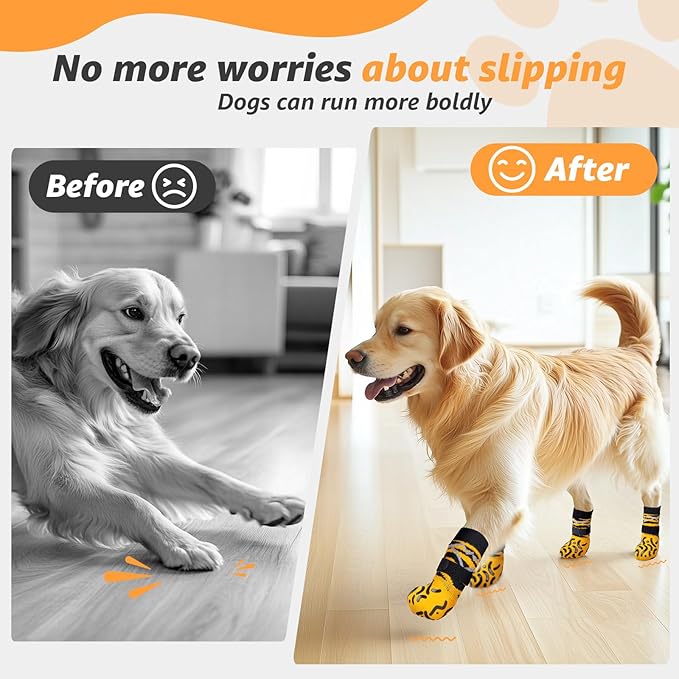 Reflective Dog Socks to Prevent Licking Paws, Dog Paw Protector, Hardwood Floors Anti Slip, Non Slip Dog Socks with Grippers, Dog Booties and Paw Protectors for Indoor Use - Size Small
