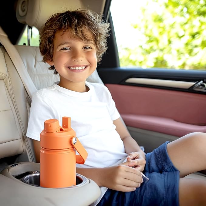 Kids Insualated Water Bottle with Straw - 12oz Stainless Steel Water Bottle with Dual Spouts, Leak-Proof, BPA-Free, Double Wall Vacuum Keeps Cold for 24 Hours for Sports, Travel (Aquamarine Blue)