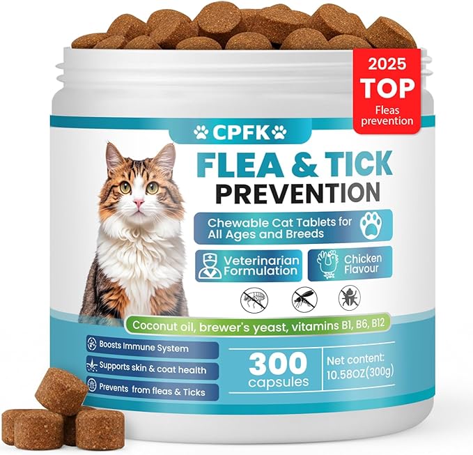 Chewable Flea Treatment for Cats Flea and Tick Prevention for Cats Chewables Fleas Chewables for Cat of All Breeds and Ages 300 Chewable Tablets