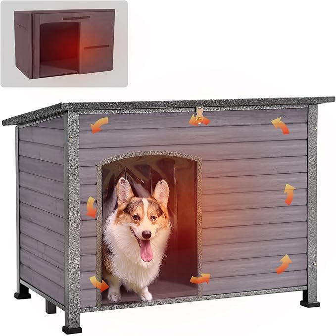 GUTINNEEN Dog House Insulated Outdoor Dog Kennel with Liner for Winter Large