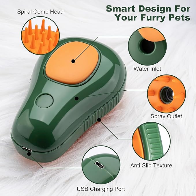 3-in-1 Steam Brush for Cat and Dog Deshedding - Portable Pet Hair Removal Tool for Indoor Shedding, Grooming Supplies