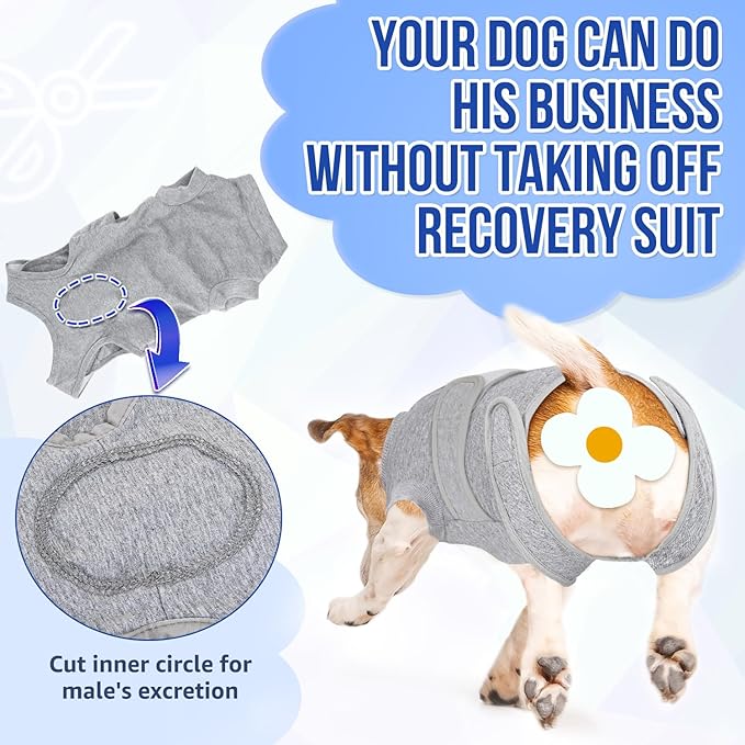 Lukovee Recovery Suit for Dogs, Zipper On Recovery Suit for Female Male Dog, Onesie Abdominal Wounds Cone E-Collar Alternative Prevent Licking Spay Recovery Suit (4XL, Grey)