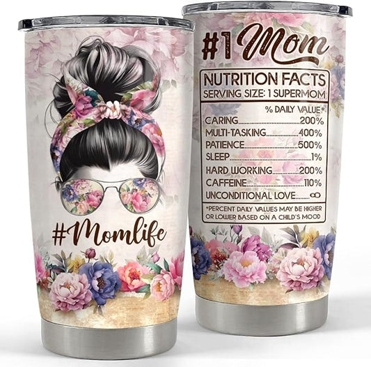SANDJEST Mom Tumbler 20oz Stainless Steel Insulated Tumblers Coffee Travel Mug Mother Cup Gift for Best Moms Mother Mama Mommy Gifts from Daughter Son for Birthday Christmas
